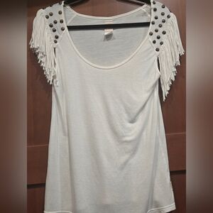 Billabong White Fringe Studded Muscle Tee